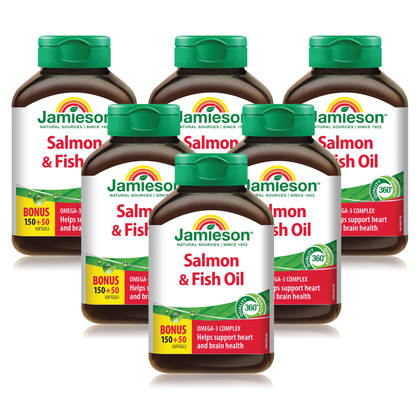 6 x Jamieson Salmon and Fish Oils Omega-3 Complex, 150+50 BONUS softgels Bundle