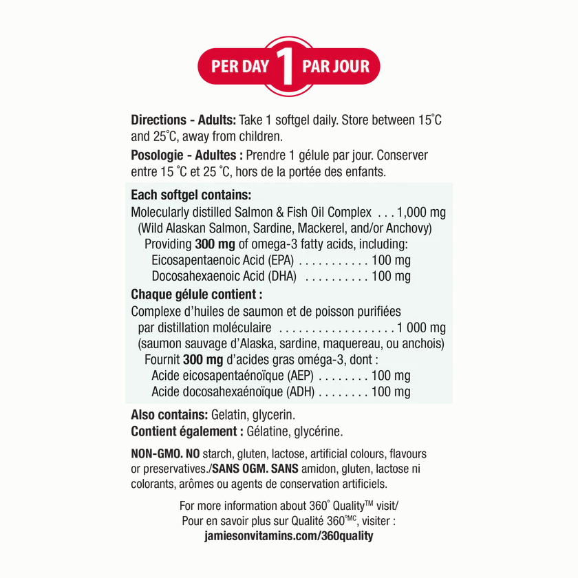 【优惠组合】2 x Jamieson 健美生 Omega-3三文鱼鱼油, 1000毫克, 200软胶囊 加量装