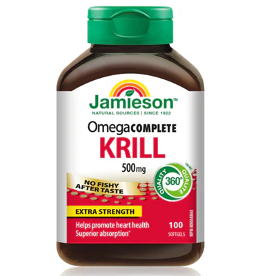 Jamieson Omega Complete Krill supplement bottle on a white background