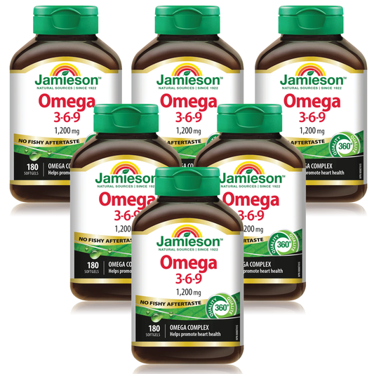【優惠組合】6瓶 x Jamieson Omega 3-6-9魚油 1200毫克，180軟膠囊