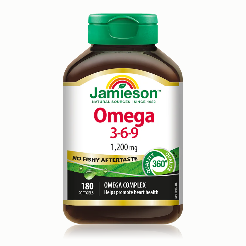 Jamieson Omega 3-6-9 supplement bottle on a white background