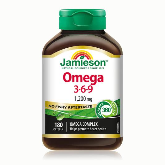 Jamieson Omega 3-6-9 supplement bottle on a white background