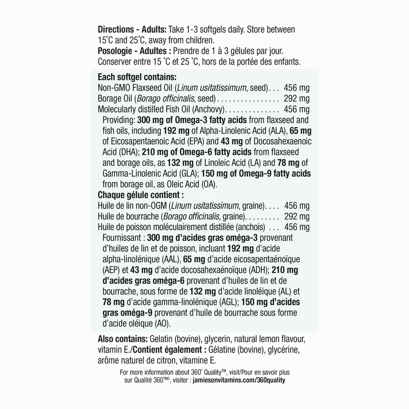 Jamieson Omega 3-6-9鱼油 1200毫克，180软胶囊