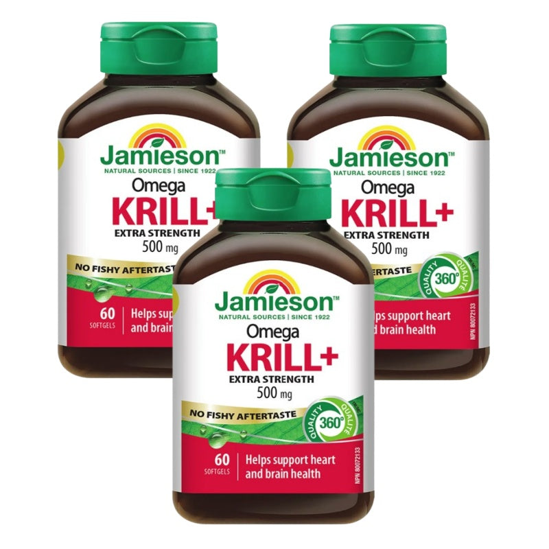 3x Jamieson Omega Krill Plus 500 mg, 60 softgels Bundle