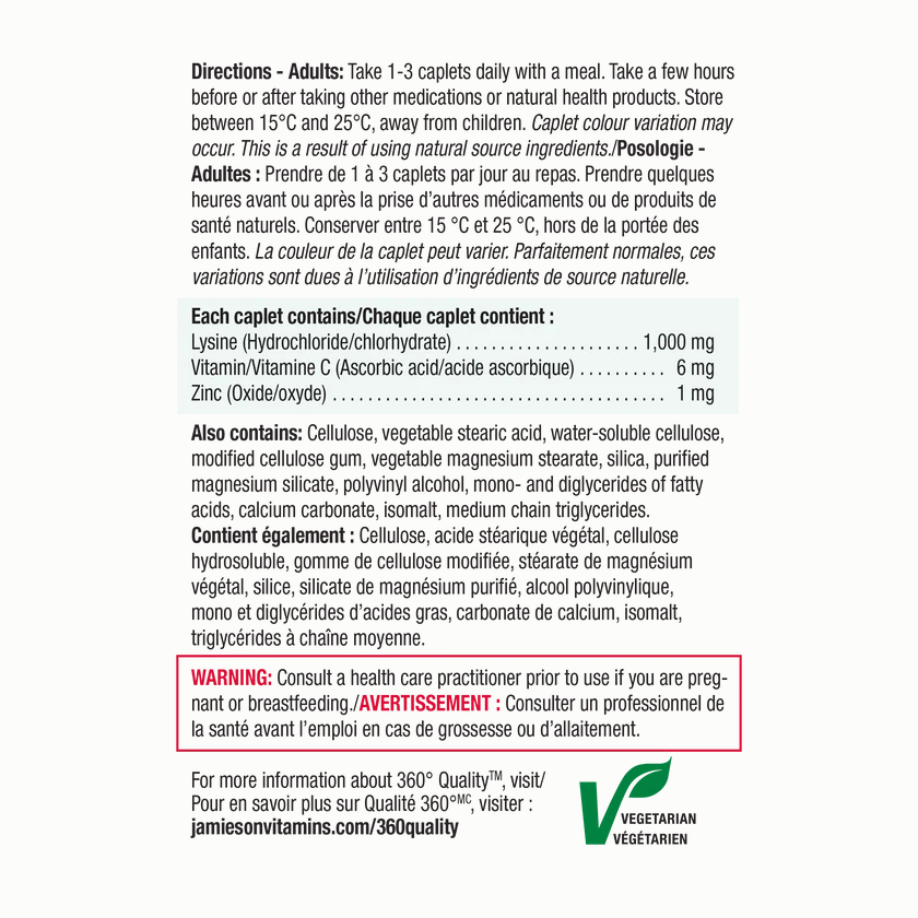Jamieson Lysine, Zinc, & Vitamin C 60 caplets