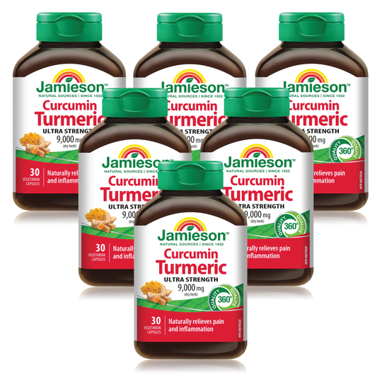 6 x Jamieson Curcumin Turmeric 9,000 mg 30 veg. capsules Bundle