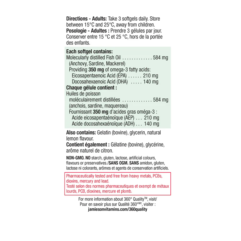 Jamieson 強效魚油 Omega-3  700 毫克，200 粒迷你軟膠囊