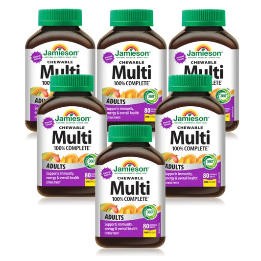 【优惠组合】6瓶 x Jamieson 100％成人全效综合维生素，60粒咀嚼片