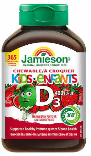 Jamieson 儿童维生素 D 咀嚼片 400IU，草莓味，365 片