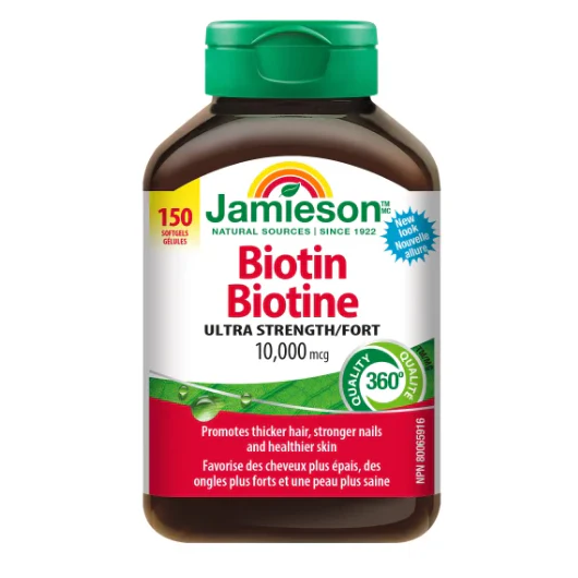Jamieson Biotin supplement bottle on a white background sold on natvd.com natural vitamin direct  Canadian shop