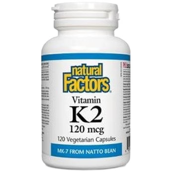 Bottle of Natural Factors Vitamin K2 on a white background natvd.com Natural Vitamin Direct since 1997
