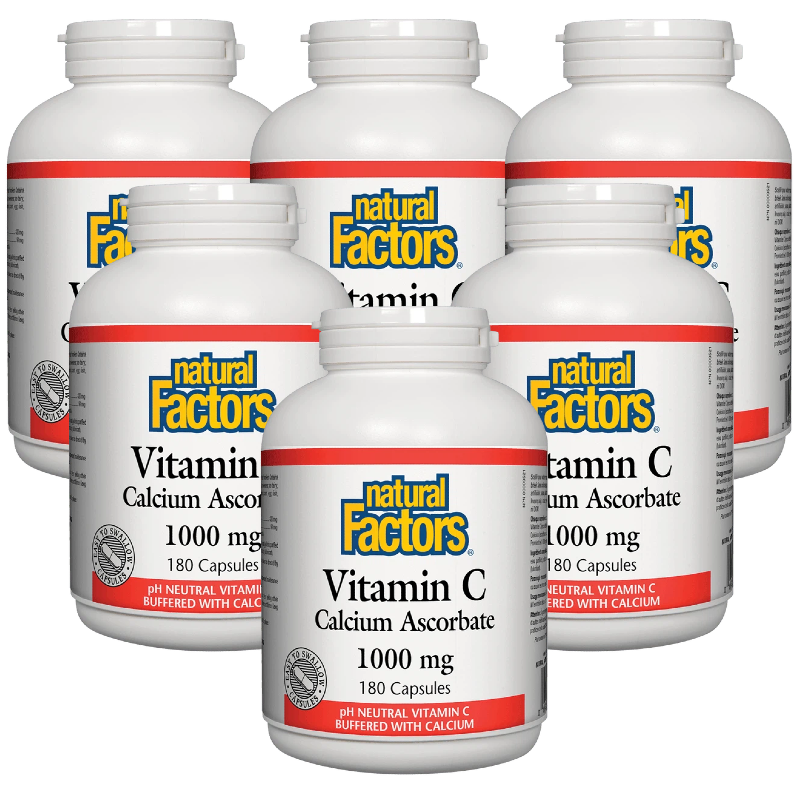 6 x Natural Factors Vitamin C Calcium Ascorbate 1000mg 180 caps Bundle