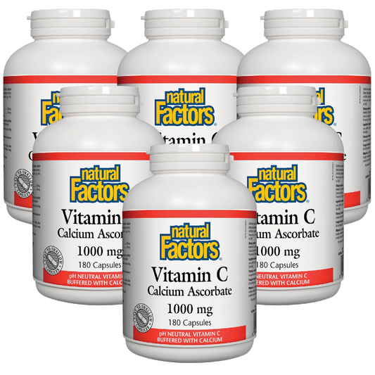6 x Natural Factors Vitamin C Calcium Ascorbate 1000mg 180 caps Bundle