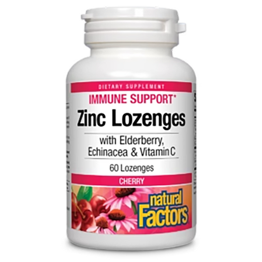 Natural Factors Zinc Lozenges with Elderberry, Echinacea & Vitamin C , Cherry, 60 Lozenges