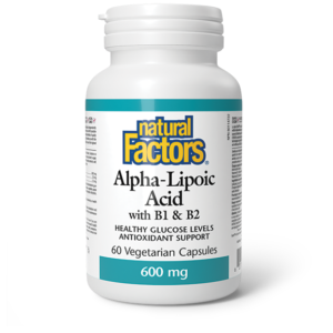 Bottle of Natural Factors Alpha-Lipoic Acid supplement on a white background available for sale on natvd.com Canada