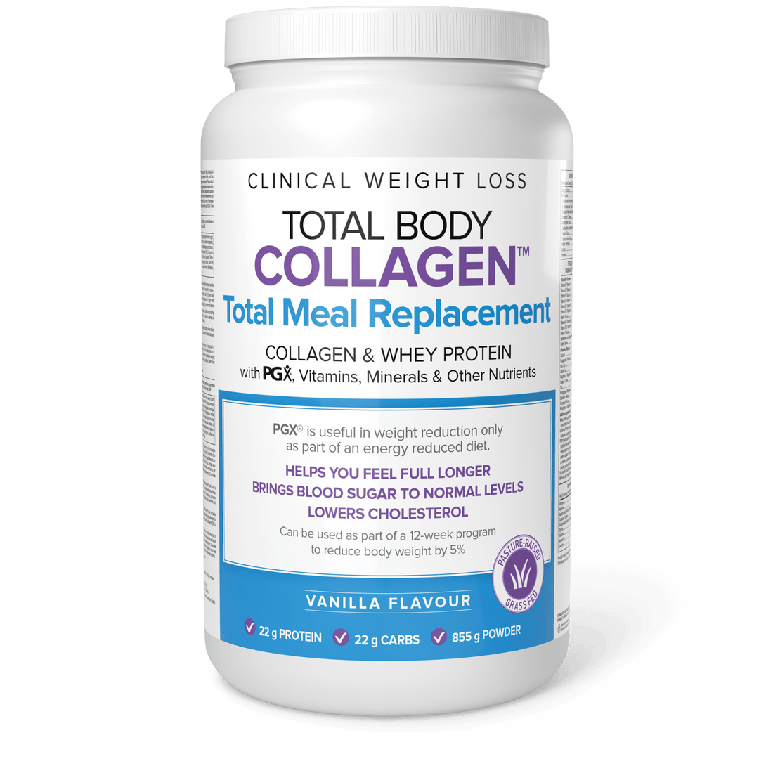 Total Body Collagen Total Meal Replacement powder container on a white background sold online natural vitamin direct inc Canada