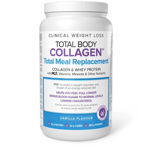 Total Body Collagen Total Meal Replacement powder container on a white background sold online natural vitamin direct inc Canada