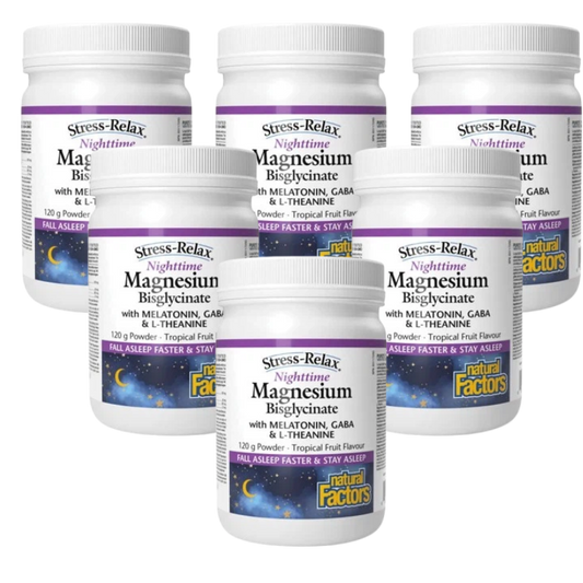 6 x Natural Factors, Stress Relax, Nighttime Magnesium Bisglycinate, 120g Bundle