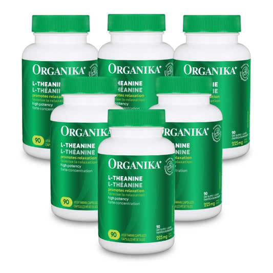 【優惠組合】6瓶 x Organika 減壓助眠L-茶氨酸 225 毫克，90 粒素食膠囊