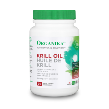 Organika Krill Oil supplement bottle on a white background 优格康 Organika Krill Oil, 500 mg, 90 softgels Canada