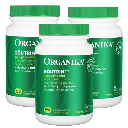 Three bottles of Organika Gôutrin on a white background