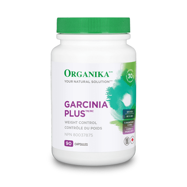 Organika Garcinia Plus supplement bottle on a white background