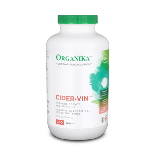 Organika Cider-Vin supplement bottle on a white background available online at natvd.com Natural Vitamin Direct Inc Canada