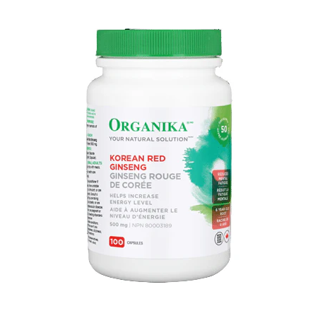 Organika Korean Red Ginseng supplement bottle on a white background