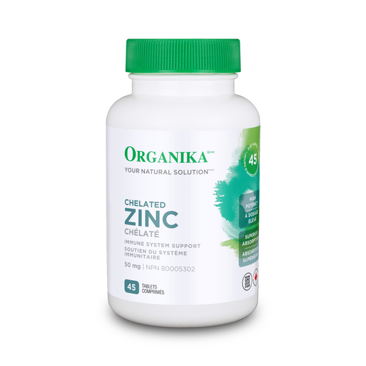 Organika Chelated Zinc supplement bottle on a white background