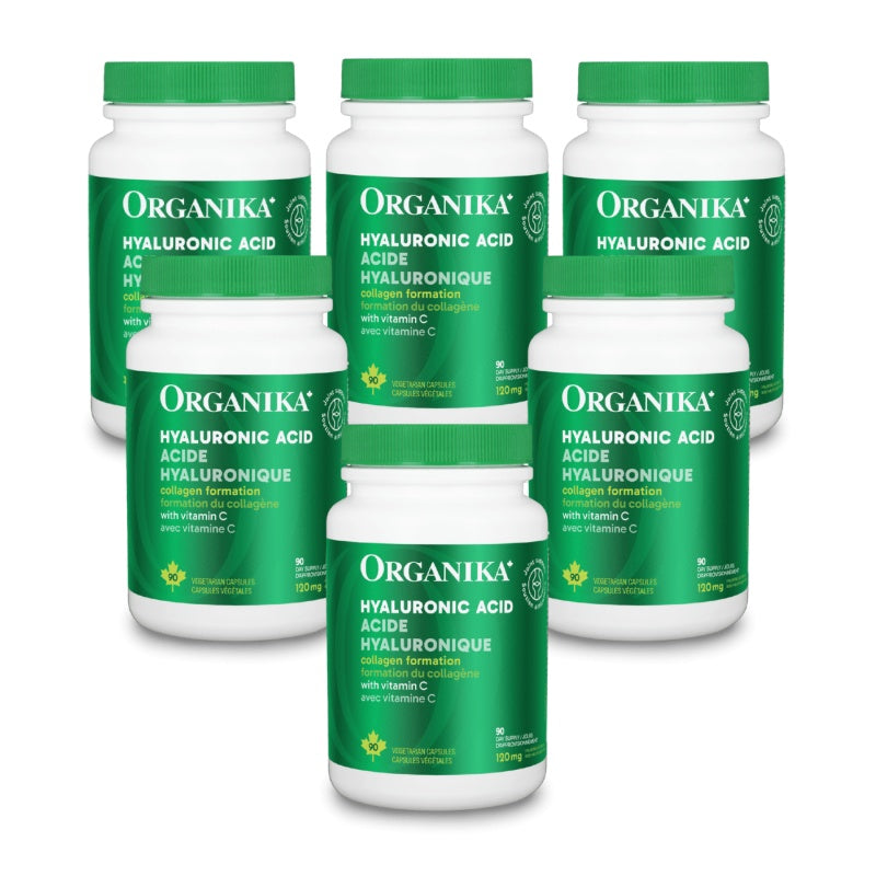 6x Organika Hyaluronic Acid + Vitamin C 120mg 90 vegetarian capsules Bundle