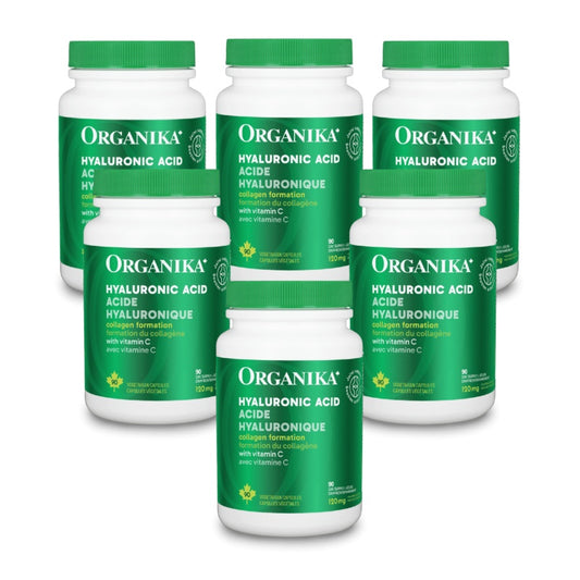 6x Organika Hyaluronic Acid + Vitamin C 120mg 90 vegetarian capsules Bundle