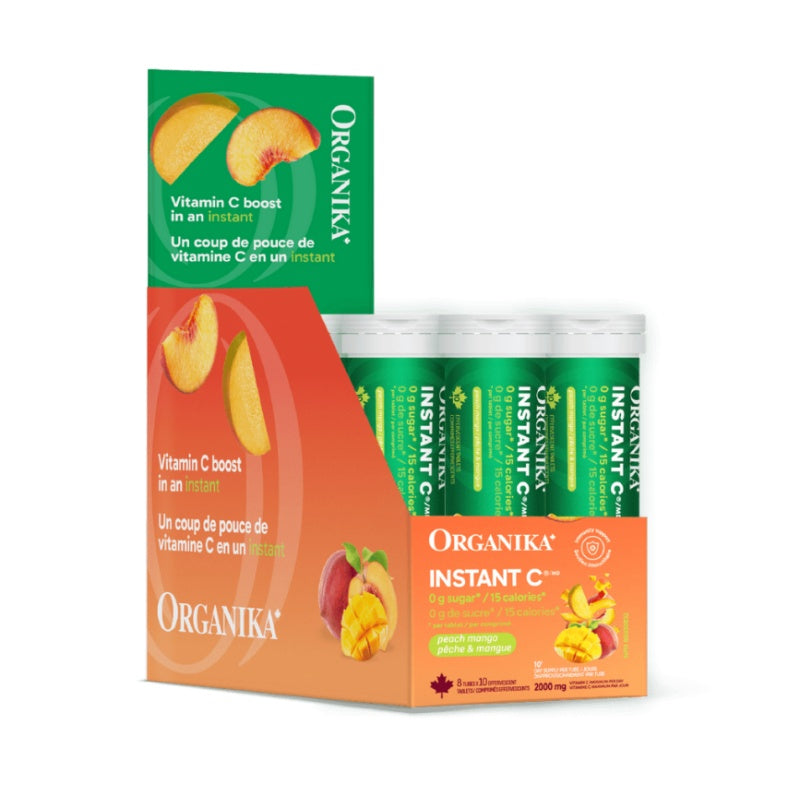 Organika Instant C Effervescent Peach Mango 1000mg 10 tabs x 8 tubes