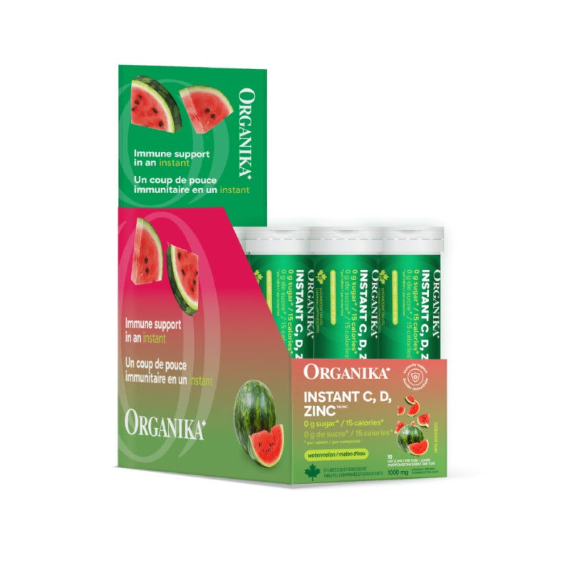 Organika Instant C, D, Zinc Immunity Effervescent - Watermelon 10 tabs x 8 tubes