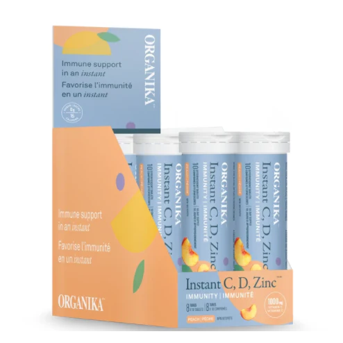 Organika Instant C, D, Zinc immune support product packaging on a white background natvd natural vitamin direct 