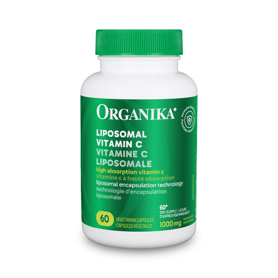 Organika liposomal vitamin C supplement bottle on a white background Canadian label natvd.com
