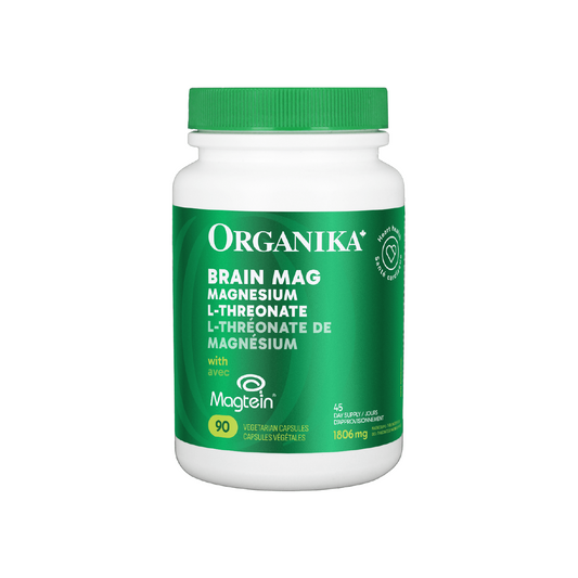 Organika Brain Mag supplement bottle on a white background