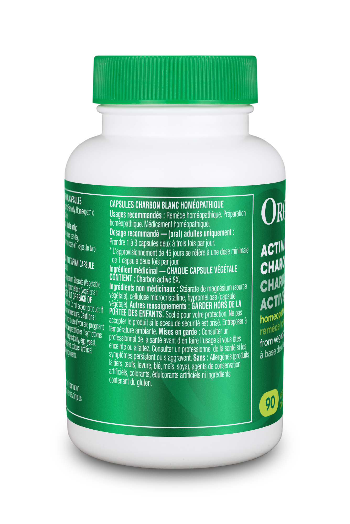 优格康  Organika Activated Charcoal, 90 vcaps Canada New look 2025 Information panel