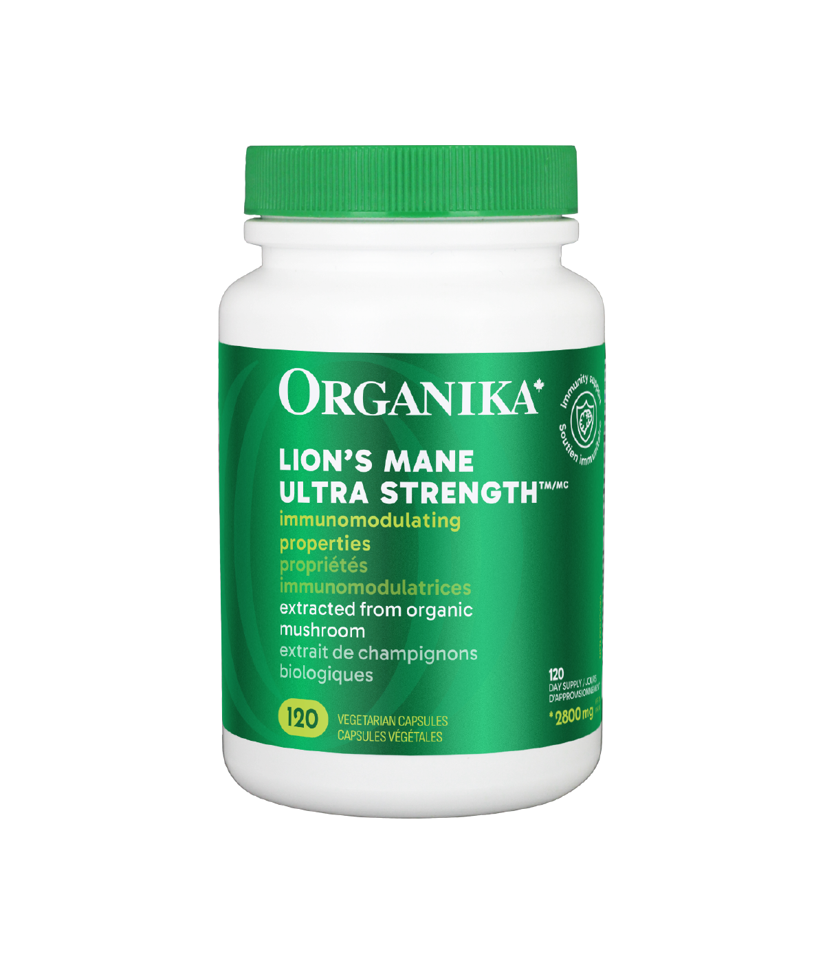 Organika Lion's Mane Ultra Strength supplement bottle on a white background