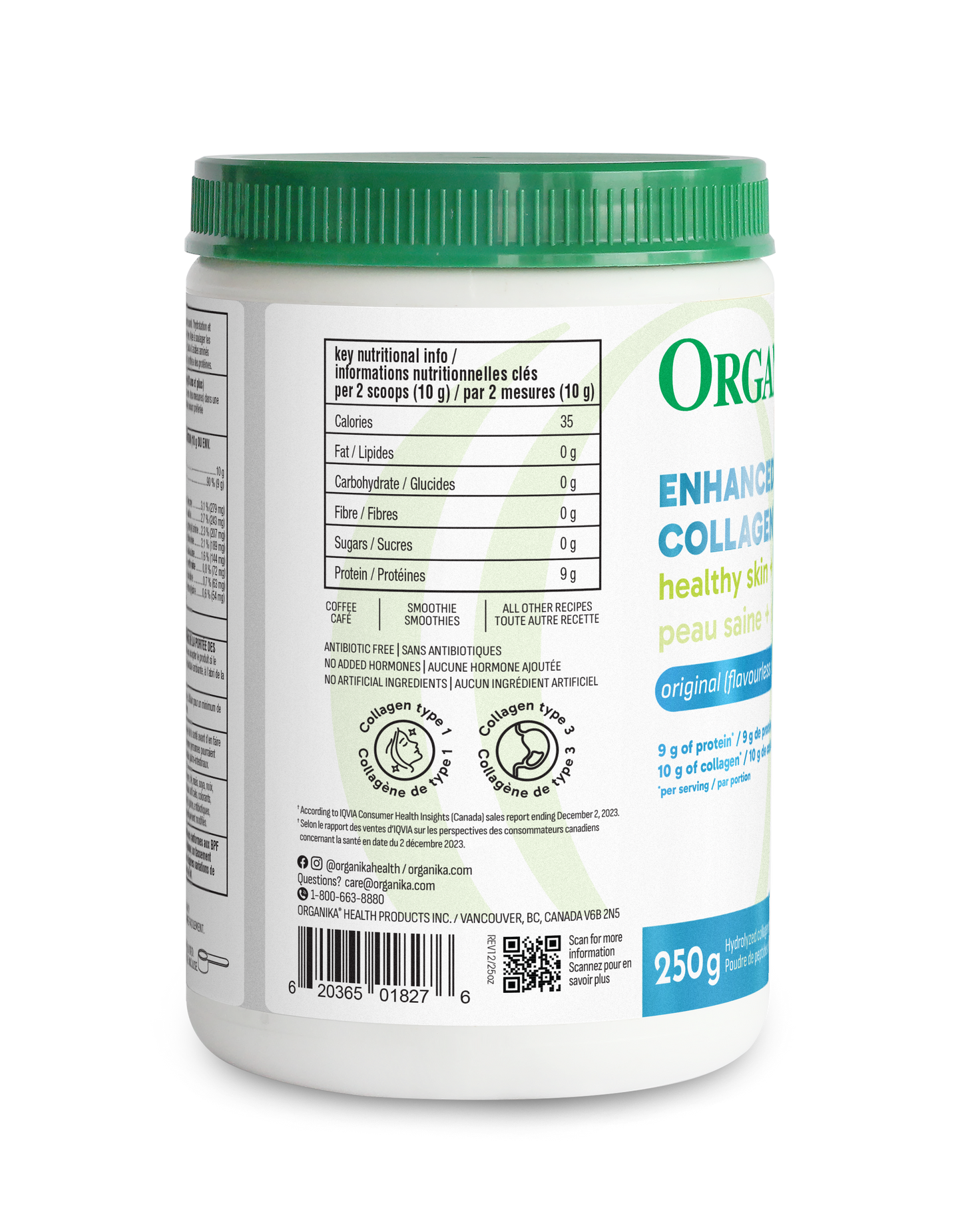 Organika 强效胶原蛋白粉(牛)，迅速恢复青春活力，原味，250克