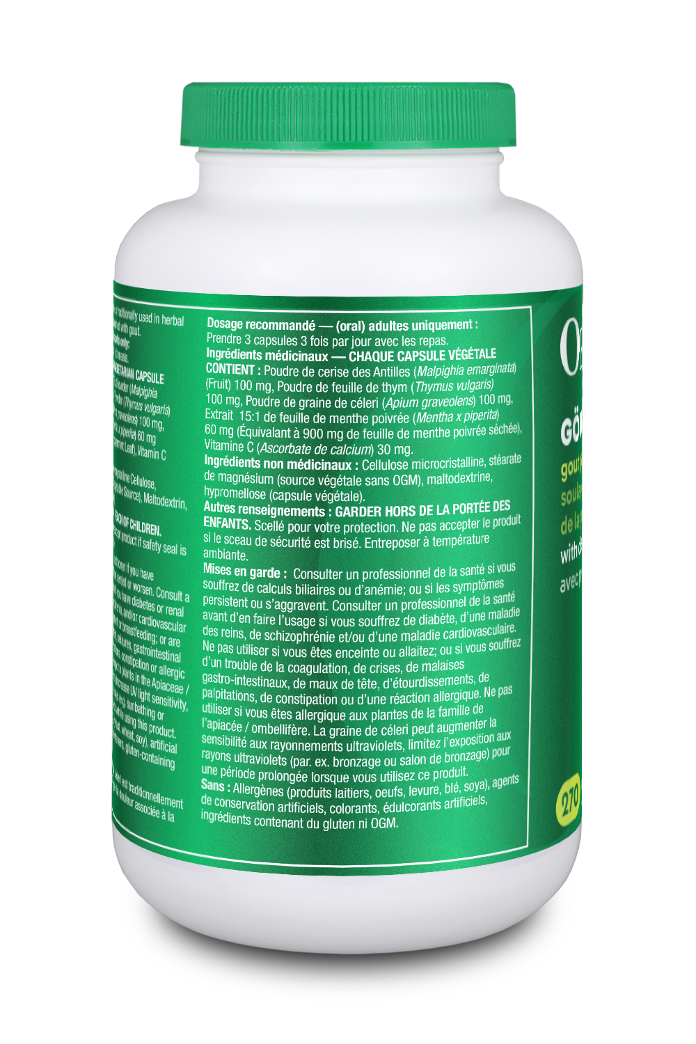 Organika Goutrin 270 size French label information