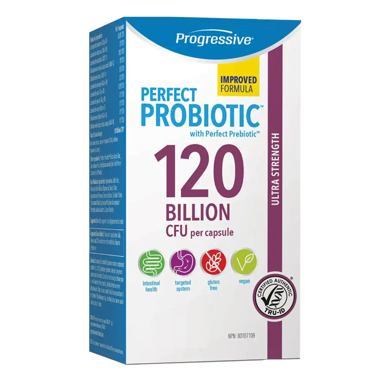 Progressive Perfect Probiotic 120 Billion 30 Veggie Caps - Gluten Free, Vegan, Helps with Digestive Health