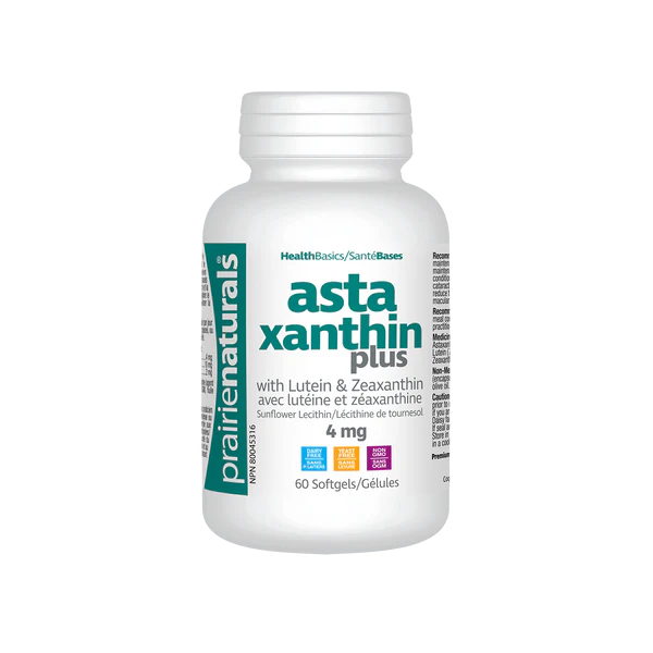 Prairie  Naturals AstaXanthin Plus supplement bottle on a white background natvd Natural Vitamin Direct Inc Shop Canadian