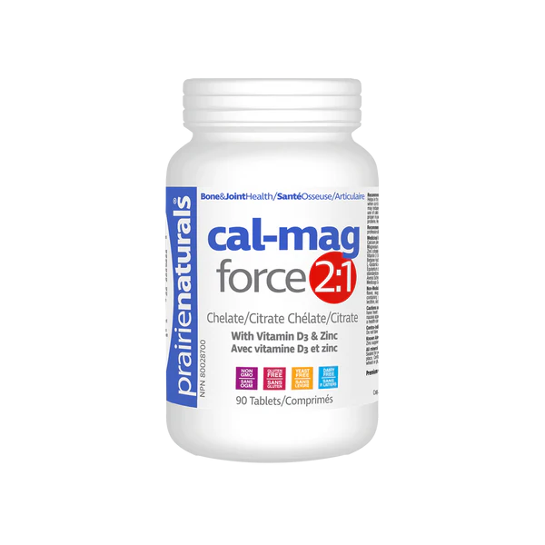 Bottle of prairienaturals cal-mag force 2:1 supplement on a white background Natural Vitamin Direct Inc Shop Canadian