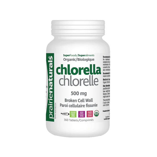 Prairie Naturals Chlorella supplement bottle on a white background Natural Vitamin Direct Inc natvd.com
