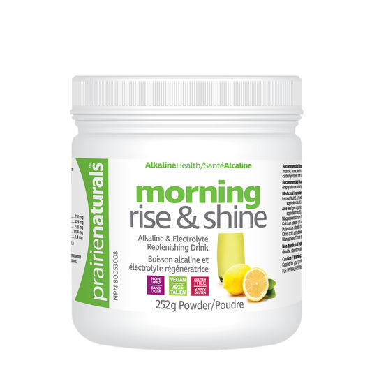 Prairie Naturals morning rise & shine drink mix container on a white background sold by natvd.com