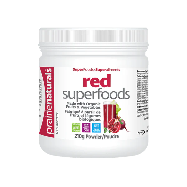 Prairie Naturals Red Superfoods powder container on a white background Natvd.com