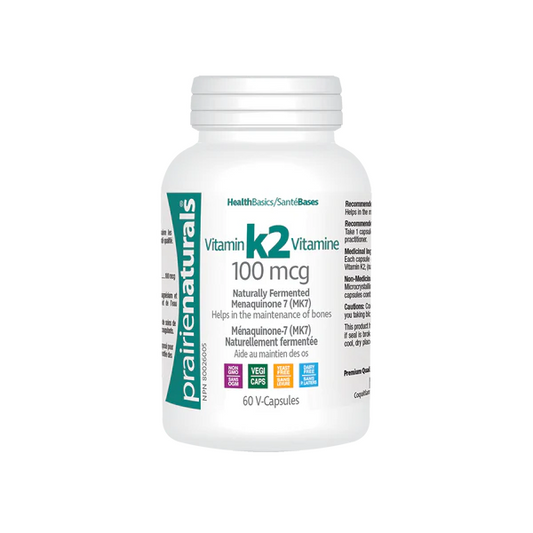 Bottle of Prairie Naturals Vitamin K2 100mcg 60 v capsule sold online at natvd.com