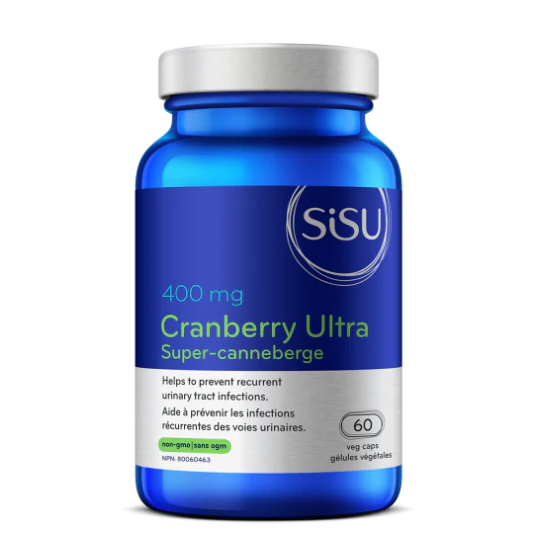 Blue supplement bottle labeled 'Cranberry Ultra' by SISU on a white background brought to you by natvd.com Natural Vitamin Direct Inc Canada