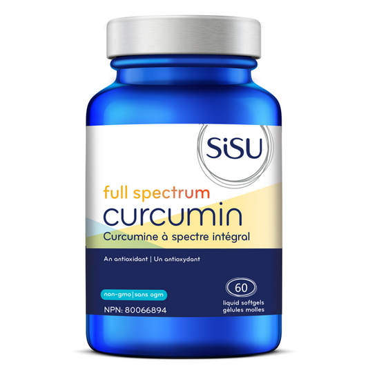 Sisu full spectrum curcumin supplement bottle on a white background