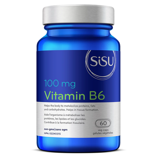Blue Sisu Vitamin B6 supplement bottle on a white background natvd.com Natural Vitamin Direct Inc